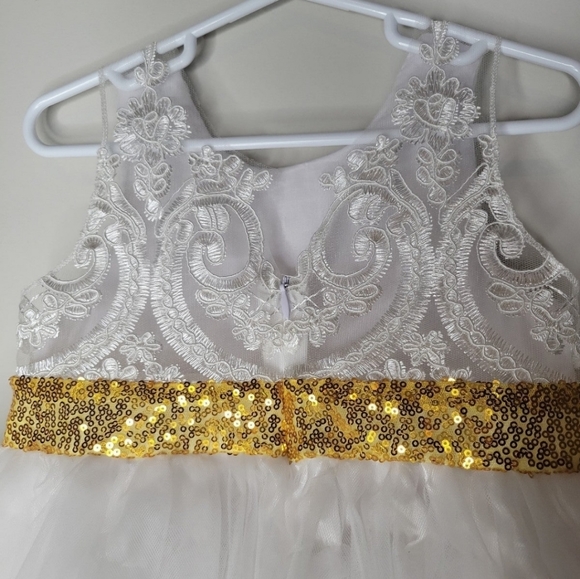 Formal White & Gold Toddler Dress - Picture 4 of 5